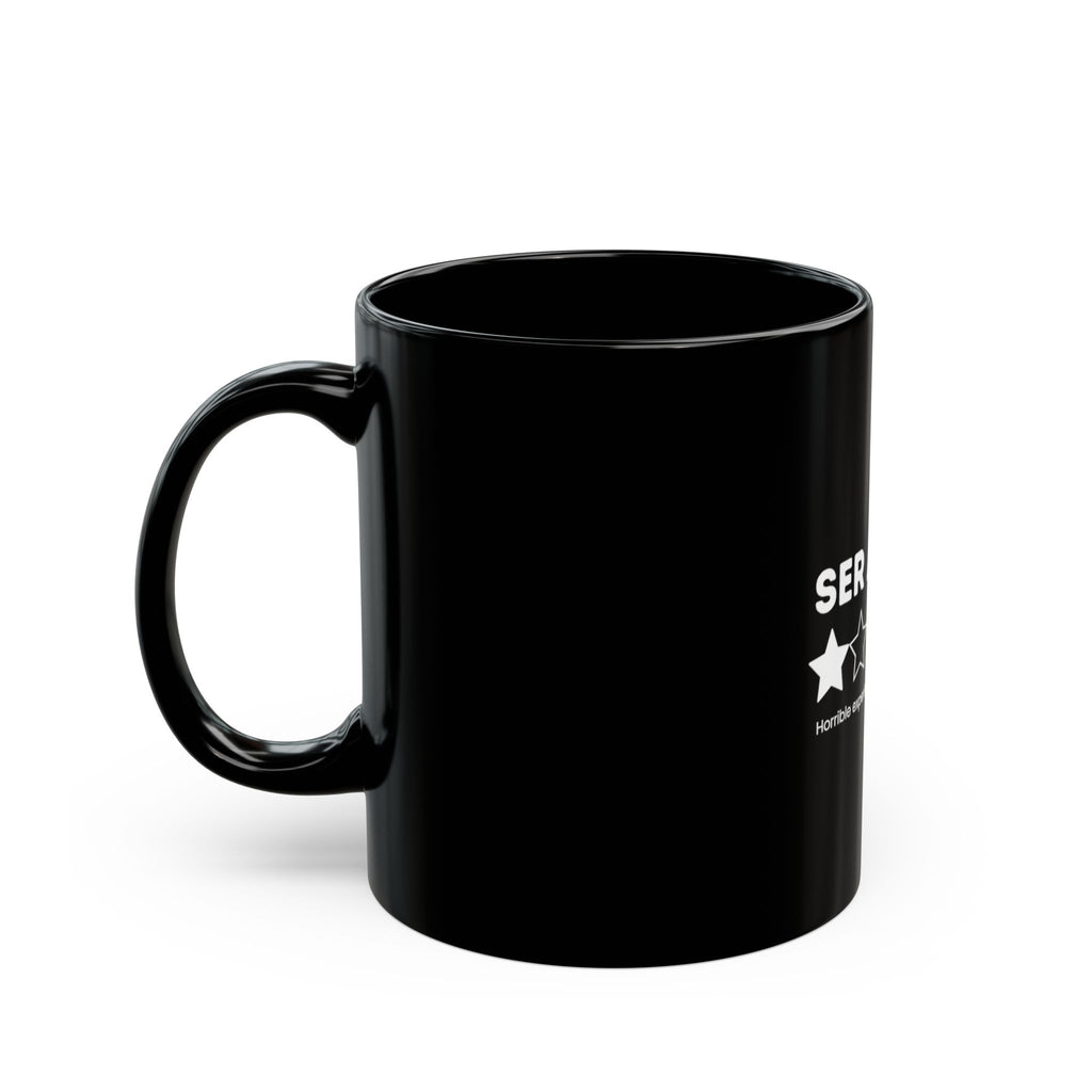 Black Ceramic Mug — "Ser Adulto: 1 Star — Horrible experiencia, no lo recomiendo" (Funny Spanish Adulting Coffee Cup)